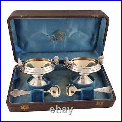 Rare Early Sterling GORHAM pr Salt Cellars & Spoons with applied Butterflies c1868