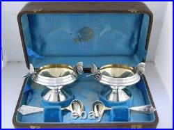 Rare Early Sterling GORHAM pr Salt Cellars & Spoons with applied Butterflies c1868