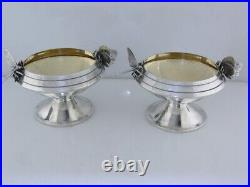 Rare Early Sterling GORHAM pr Salt Cellars & Spoons with applied Butterflies c1868