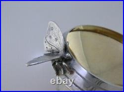 Rare Early Sterling GORHAM pr Salt Cellars & Spoons with applied Butterflies c1868