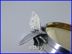 Rare Early Sterling GORHAM pr Salt Cellars & Spoons with applied Butterflies c1868