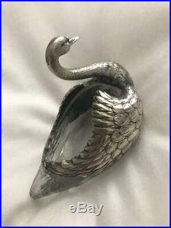 Rare Hawkes & Durgin Crystal Glass and Sterling Silver Swan Salt Cellar(s)