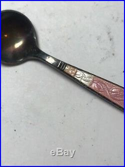 Rare Meka Denmark Sterling Silver Enamel Salt Cellars & Spoons