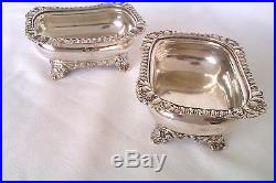 Rare & Ornate Pair Of Solid Silver Early Victorian Open Salt Cellars 1841 329gr