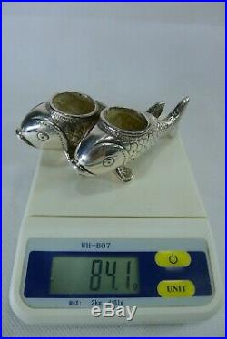 Rare Silver 925 (Sterling Silver) Fish Shaped Salt & Pepper Bowls / Cellars