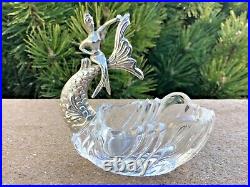 Rare Sterling Silver Mermaid On Glass Salt Dip Signed Germany