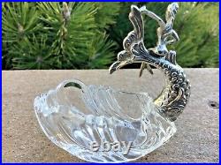 Rare Sterling Silver Mermaid On Glass Salt Dip Signed Germany