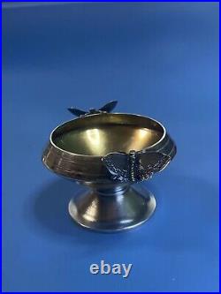 Rare Sterling Silver open salt cellar with applied figural butterflies c1870