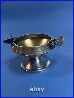 Rare Sterling Silver open salt cellar with applied figural butterflies c1870