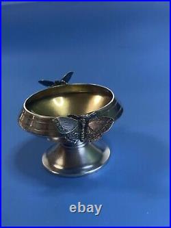 Rare Sterling Silver open salt cellar with applied figural butterflies c1870