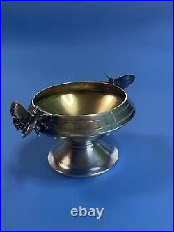 Rare Sterling Silver open salt cellar with applied figural butterflies c1870