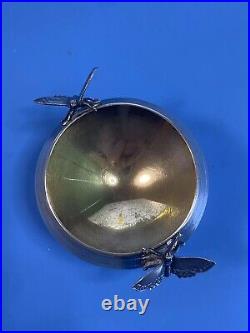 Rare Sterling Silver open salt cellar with applied figural butterflies c1870