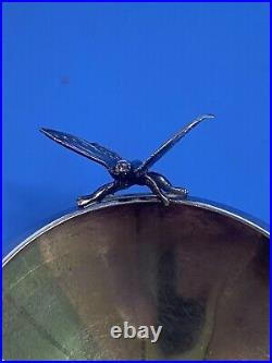 Rare Sterling Silver open salt cellar with applied figural butterflies c1870