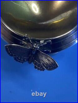 Rare Sterling Silver open salt cellar with applied figural butterflies c1870