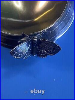 Rare Sterling Silver open salt cellar with applied figural butterflies c1870