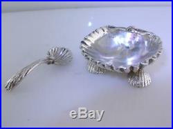 Rare Sterling TIFFANY & CO Salt Cellar Dish with Spoon Narragansett shell shape