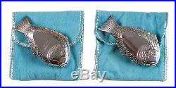 Rare Tiffany & Co. 925 Sterling Silver Salt & Pepper Fish Cellars with Spoons