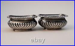 Repaired English Antique Edward VII Fluted Sterling Silver Open Salt Cellars