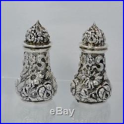 Repousse Sterling Silver Stieff Salt & Pepper Shakers 2 5/8 Tall Date Mark 1933