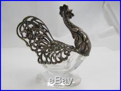 Rooster Top / Wings Sterling Cut Glass Fine Salt Cellar Excellent Condition