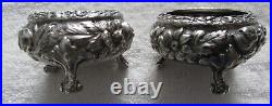 Rose Stieff Sterling Silver Footed Salt Cellars Dishes Bowls Pair Repousse