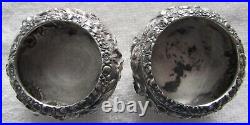 Rose Stieff Sterling Silver Footed Salt Cellars Dishes Bowls Pair Repousse