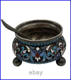 Russian Antique Enamel Silver Salt Cellar 84 Sterling Soon Total Weight 30g