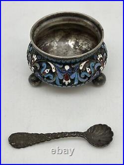 Russian Antique Enamel Silver Salt Cellar 84 Sterling Soon Total Weight 30g