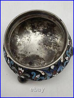 Russian Antique Enamel Silver Salt Cellar 84 Sterling Soon Total Weight 30g