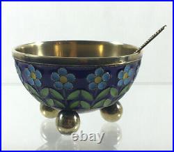 Russian Soviet period enameled Salt Cellar with a spoon