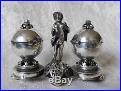 Russian silver jewish salt and pepper cellar silver 84 1873 cupid boy Tora