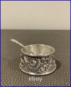 S. KIRK & SON Sterling SIlver Repousse Salt Cellar with Spoon #59