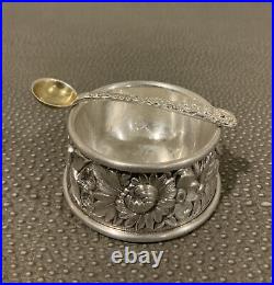 S. KIRK & SON Sterling SIlver Repousse Salt Cellar with Spoon #59