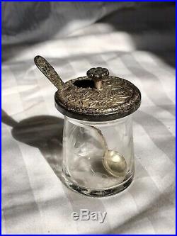 S. Kirk And Sons Repousse Sterling Jam Salt Mustard Pot Cellar Jar Spoon