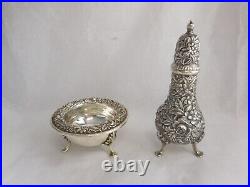 S. Kirk & Son Repousse Sterling Silver Salt Cellar & Pepper Caster Set No Mono