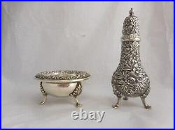 S. Kirk & Son Repousse Sterling Silver Salt Cellar & Pepper Caster Set No Mono