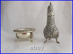 S. Kirk & Son Repousse Sterling Silver Salt Cellar & Pepper Caster Set No Mono