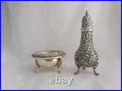 S. Kirk & Son Repousse Sterling Silver Salt Cellar & Pepper Caster Set No Mono