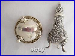 S. Kirk & Son Repousse Sterling Silver Salt Cellar & Pepper Caster Set No Mono