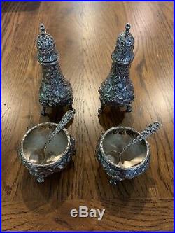 S. Kirk & Son Sterling Silver Repousse salt cellars/pepper pots-2 sets withspoons