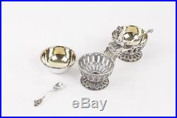 SANDRI VINTAGE Sterling Silver 2 Open SALT CELLARS & SPOONS with STAND