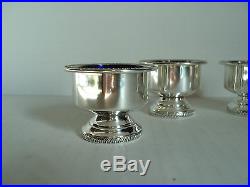 Set/4 Vintage Fisher Sterling Silver Pedestal Salt Cellars Cobalt Glass Liners