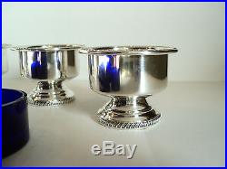 Set/4 Vintage Fisher Sterling Silver Pedestal Salt Cellars Cobalt Glass Liners