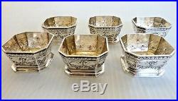 SET OF 6 STERLING SILVER OCTAGONAL OPEN SALT DISHES With SWAGS & FLOWERS, DURGIN