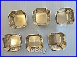 SET OF 6 STERLING SILVER OCTAGONAL OPEN SALT DISHES With SWAGS & FLOWERS, DURGIN