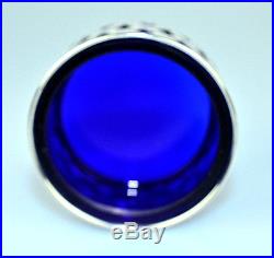 SET OF 8 VINTAGE STERLING SILVER SALT CELLARS With COBALT BLUE GLASS LINERS #716