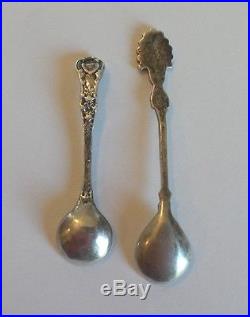 Set12 Antique Sterling Silver Salt Cellar Spoons, Misc. Flowers & Cherub