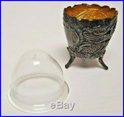 SHARABY 999 Solid Silver Antique Footed Silver Salt Cellar Dip Cup Glass Insert