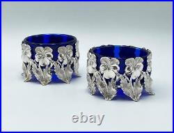 SILVER PLATED SALT CELLARS c1890 FLORAL DESIGN