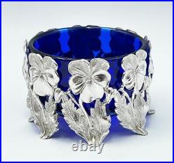 SILVER PLATED SALT CELLARS c1890 FLORAL DESIGN